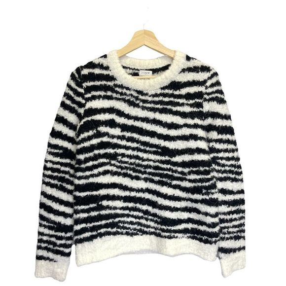 J. Crew Womens XS Sweater Wool Alpaca Blend Zebra Print Crewneck Long Sleeve - Picture 3 of 10